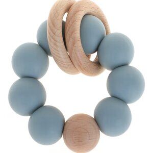 Blue Baby Silicone Bead with wood rings Teether Baby Shower Gift